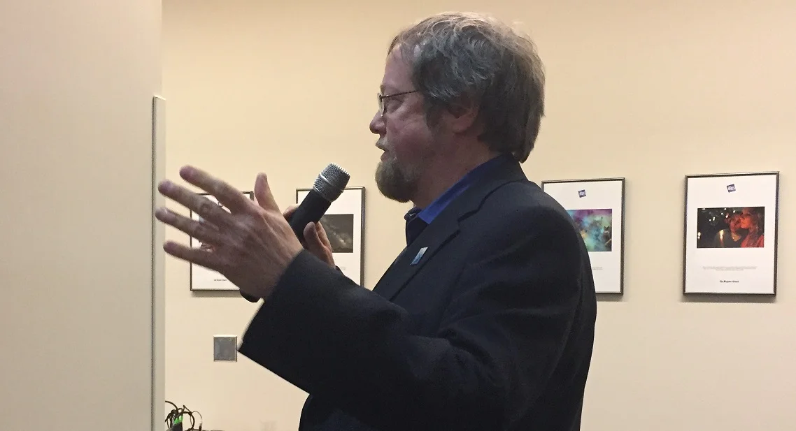 Looking Glass President and CEO Craig Opperman provides his perspective during the open mic discussion portion of The Register-Guard's forum on homelessness on Wednesday, January 17, 2018.