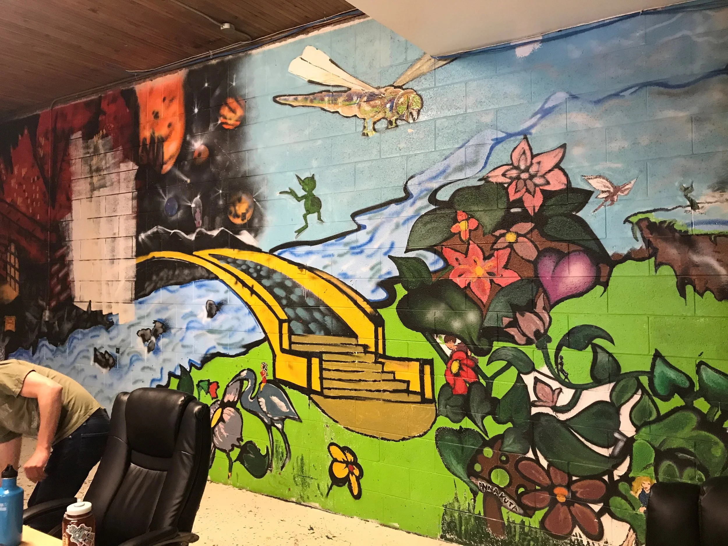 The previous wall mural (above) was painted in 1995 at Pathways Girls.
