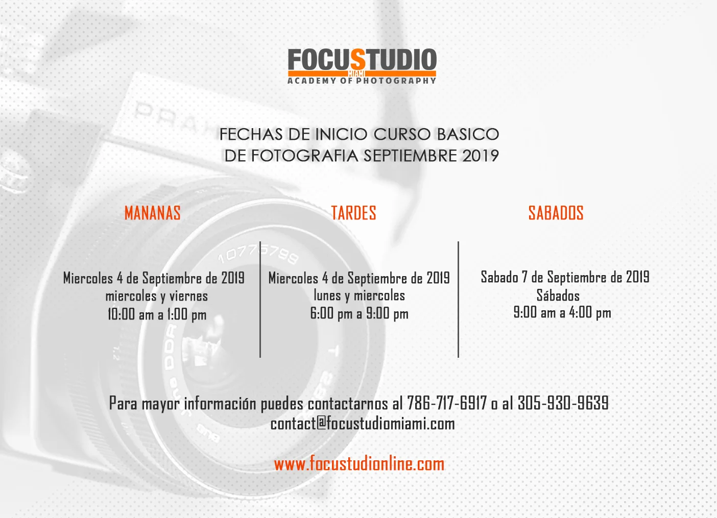 Fechas de Inicio Curso Basico de Fotografia - Septiembre 2019