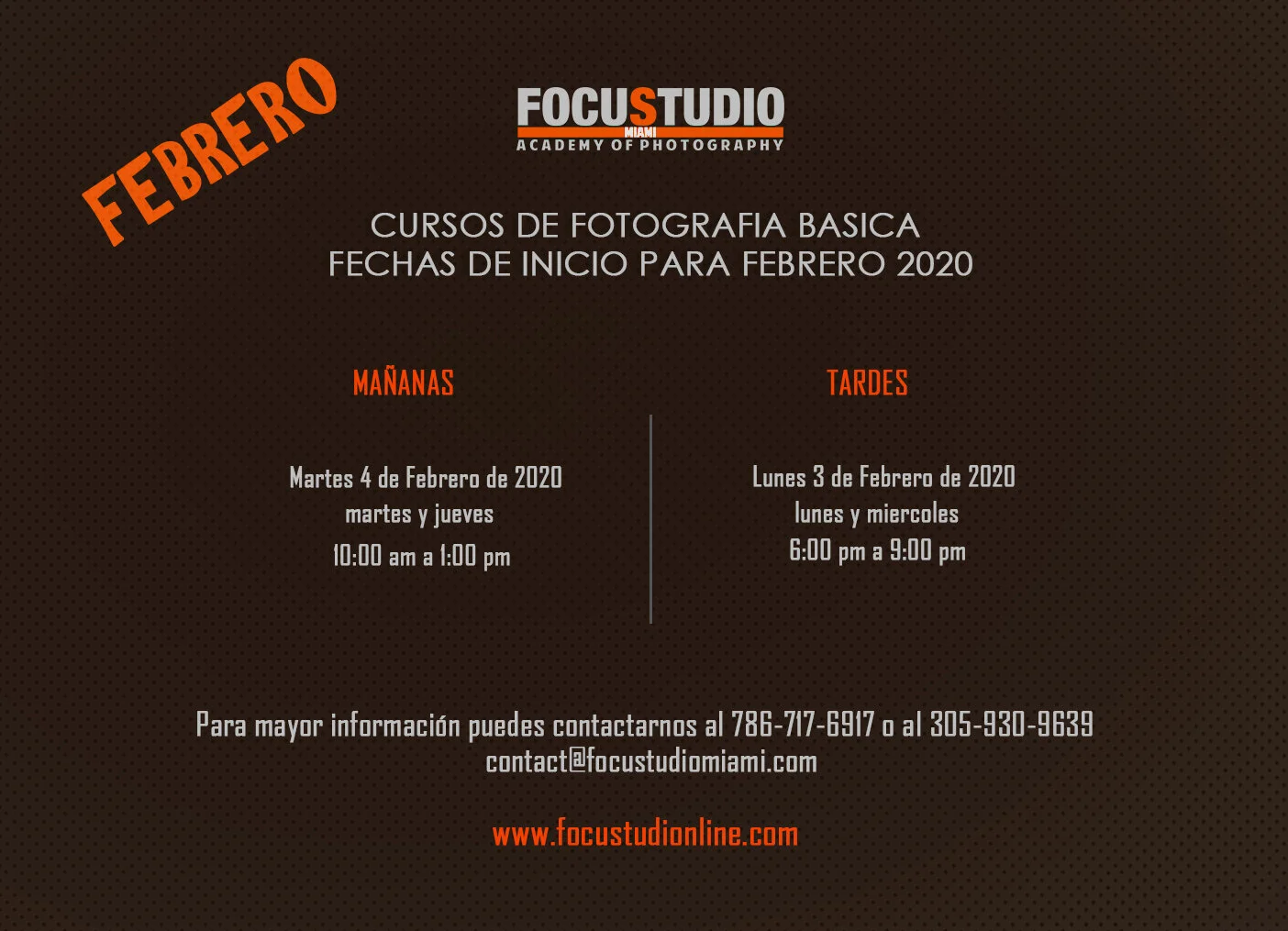 FECHAS DE INICIO PARA CURSO BASICO DE FOTOGRAFIA - FEBRERO 2020
