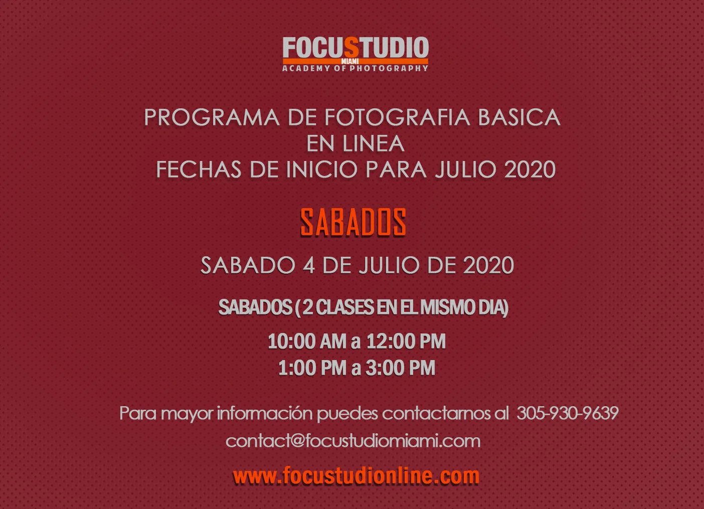 FECHA DE INICIO CURSOS EN LINEA DE FOTOGRAFIA JULIO 2020
