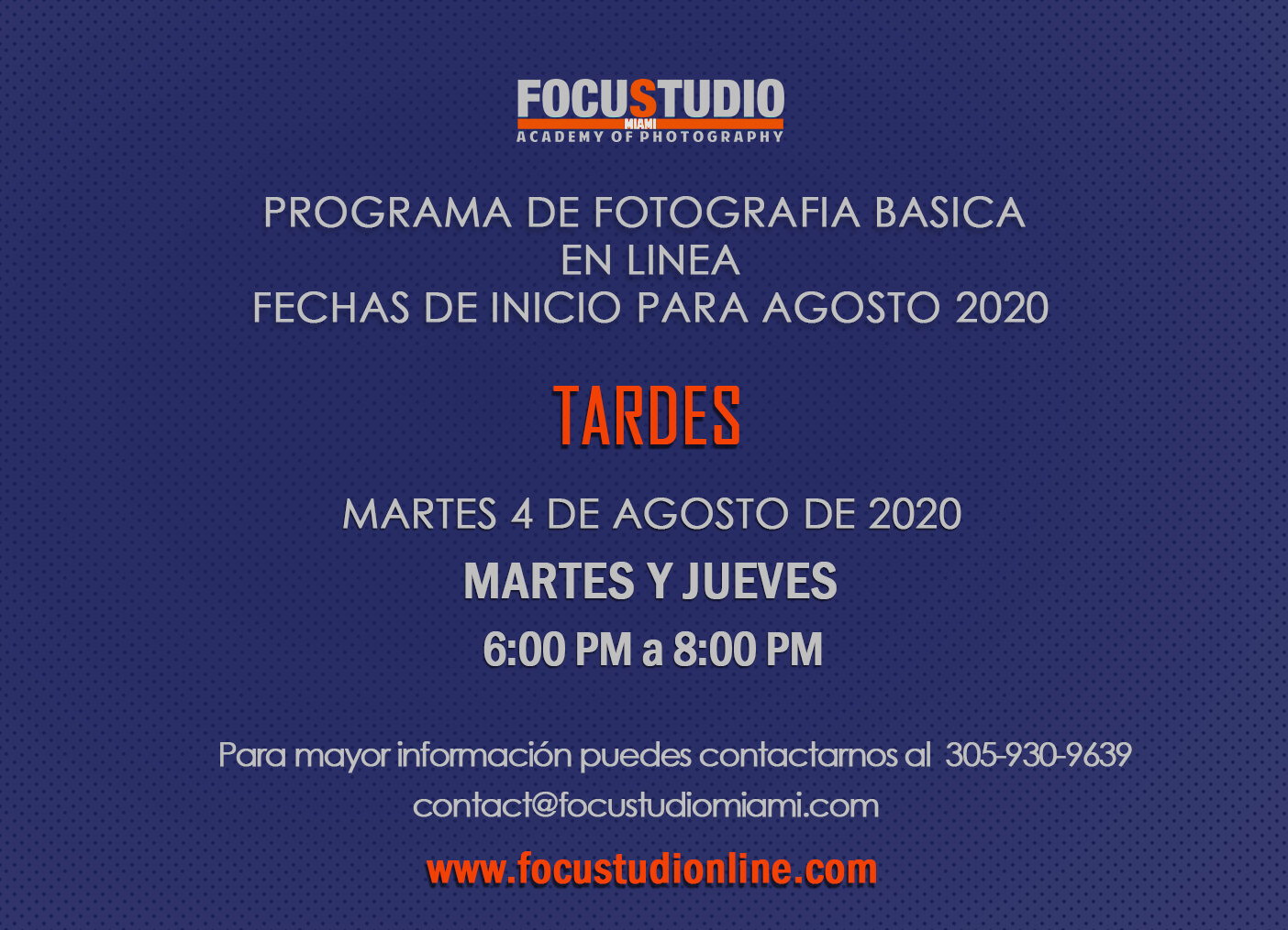 FECHA DE INICIO CURSOS EN LINEA DE FOTOGRAFIA AGOSTO 2020
