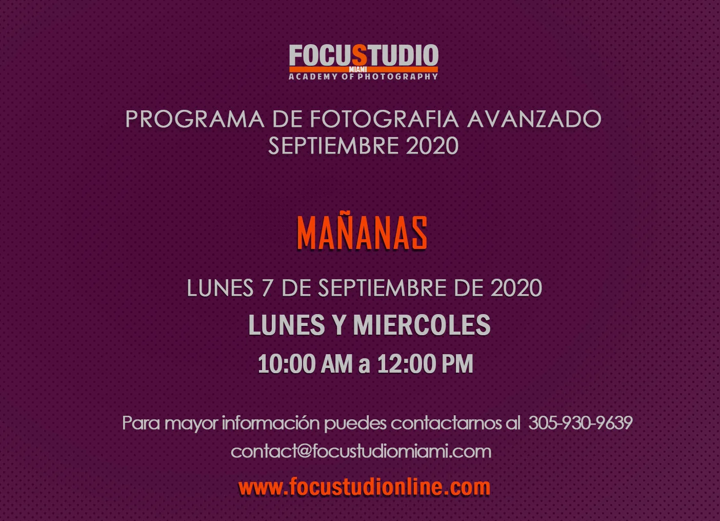 FECHA DE INICIO CURSOS AVANZADO DE FOTOGRAFIA SEPTIEMBRE 2020
