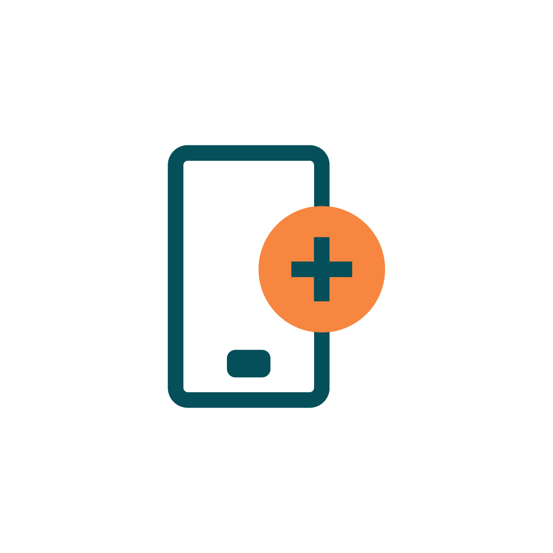 Icon of a smartphone with a plus sign in an orange circle overlay.