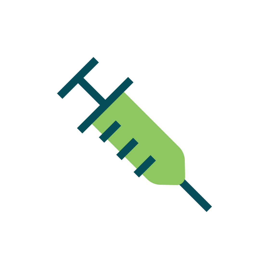 Illustration of a syringe with a green liquid in the barrel and a dark needle.