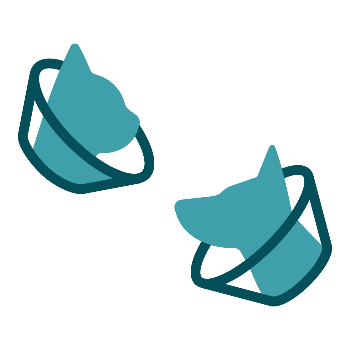 Illustration of two face masks with ear loops, one with a pointed top and the other with a rounded top, colored in shades of teal against a black background.