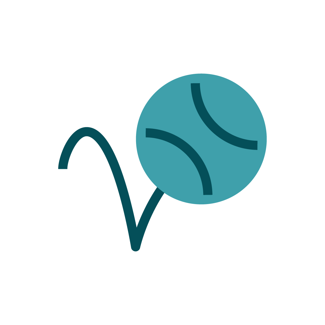Illustration of a tennis ball with a wavy trail behind it, indicating motion.