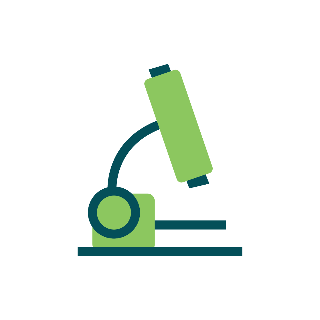 Simple illustration of a green and dark blue microscope on a black background.