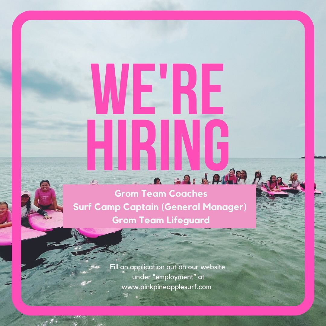 💅🏼🏄🏼&zwj;♀️🍍🌊💕 We&rsquo;re HIRING!!!! For the BEST Summer Job Ever!!! 
.
Grom Team Coaches 
Surf Camp Captains aka General Manager
Grom Team Lifeguard (Tues / Thurs) 7:30-9am 
.
Apply on our website under employment! 
.
#SummerForever #Babesan