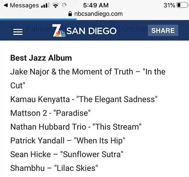 Honored to be nominated for Best Jazz album for @sdmusicawards