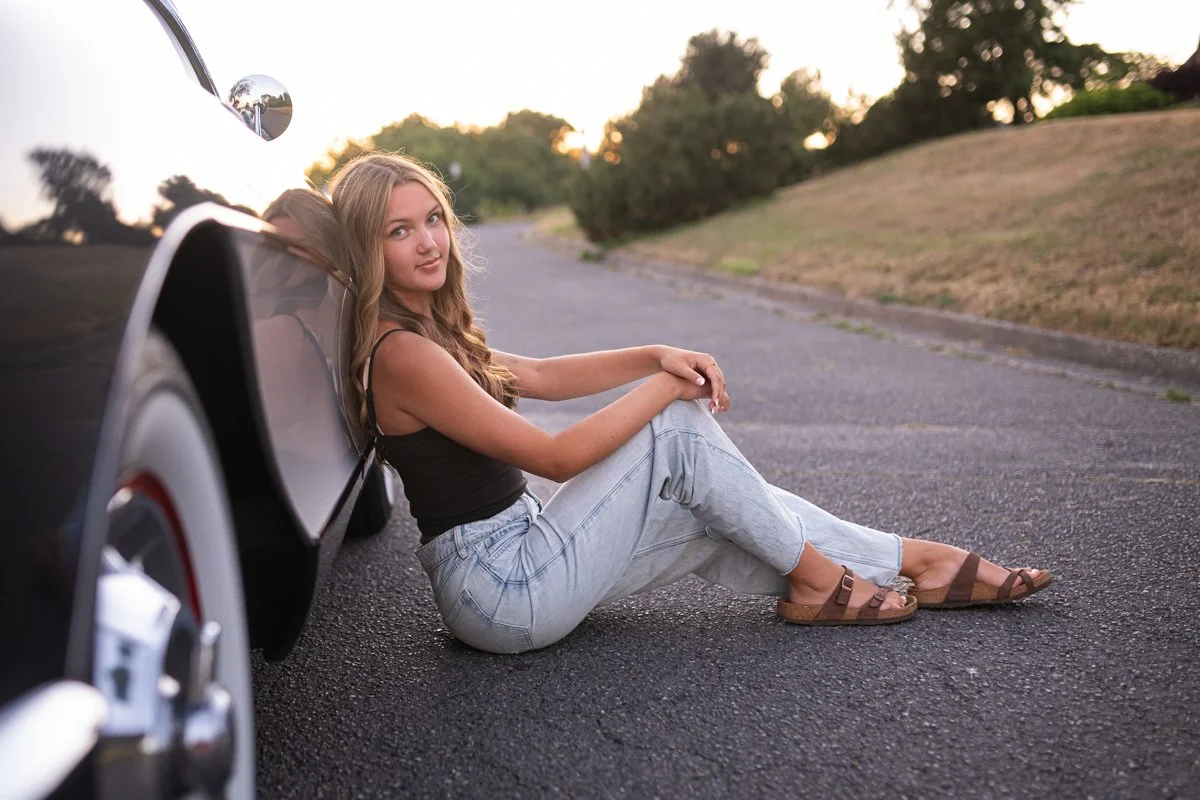 senior girl with corvette