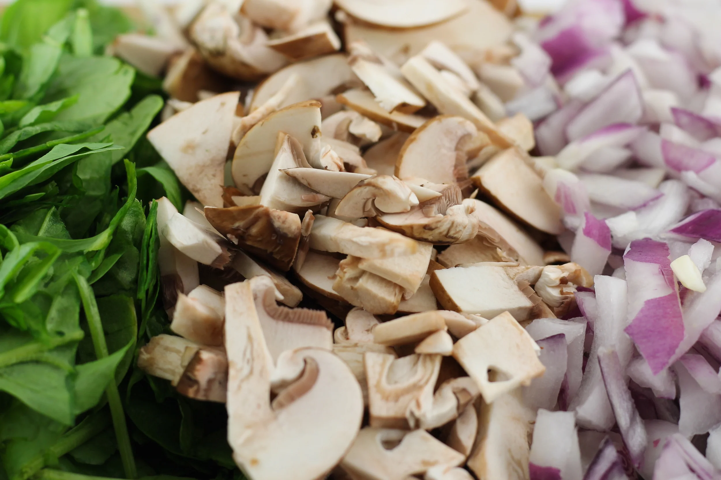 Spinach, mushrooms, onions