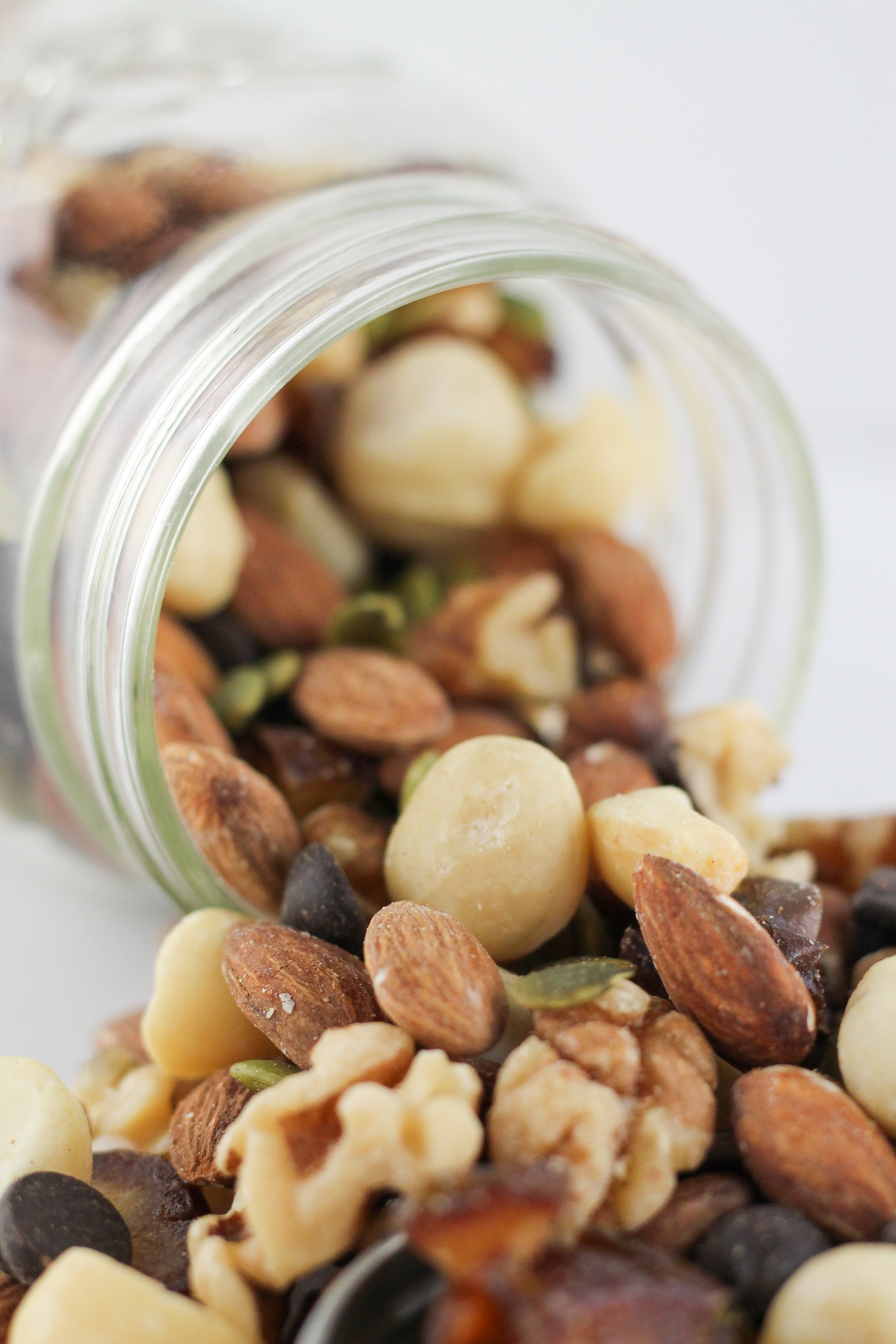 Paleo Trail mix with dates, almonds, walnuts, pumpkin seeds and dark chocolate chips