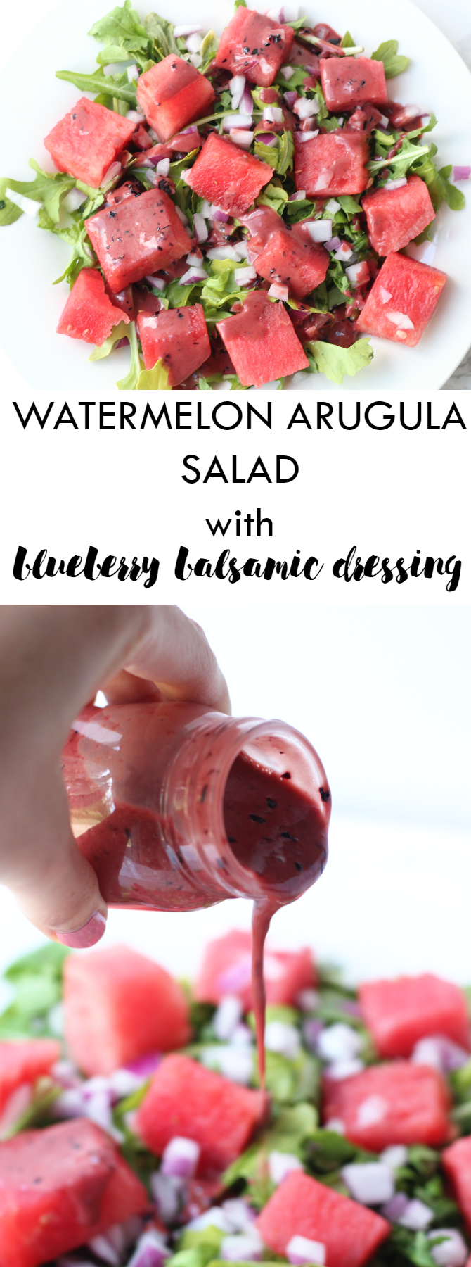 Watermelon arugula salad, blueberry balsamic dressing, real food, whole30, summertime, salad, summer recipes, 