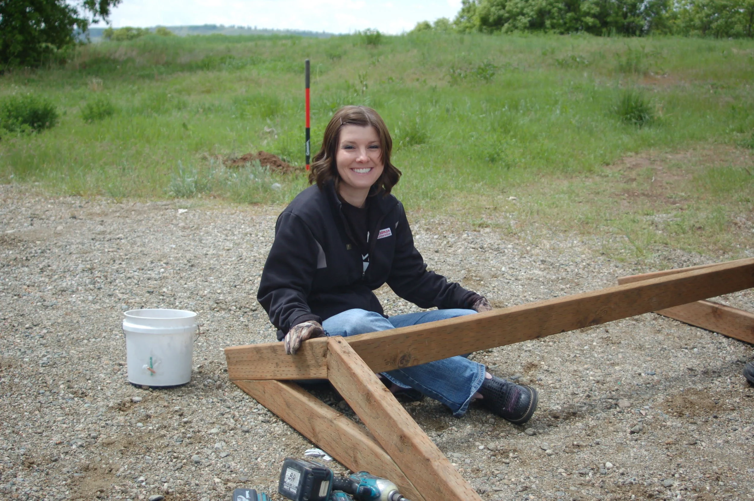 Amber working on the trail map kiosk.