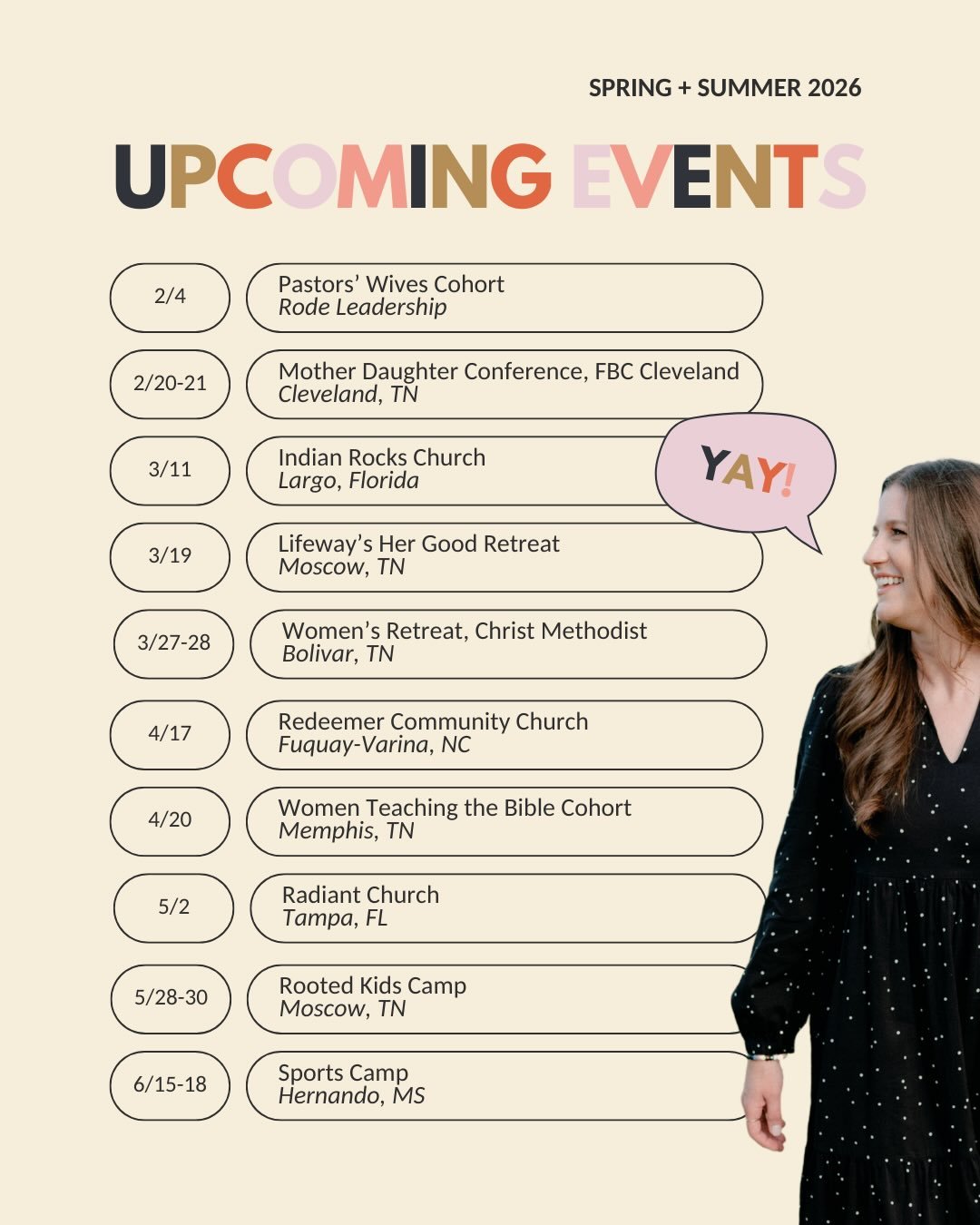 I love that I get to do this!! If I&rsquo;m gonna see you this spring, say hey! YAY! (And I&rsquo;m glad I didn&rsquo;t post in January when I planned because so many things got cancelled/shifted for winter weather!)

After this schedule, I&rsquo;m d