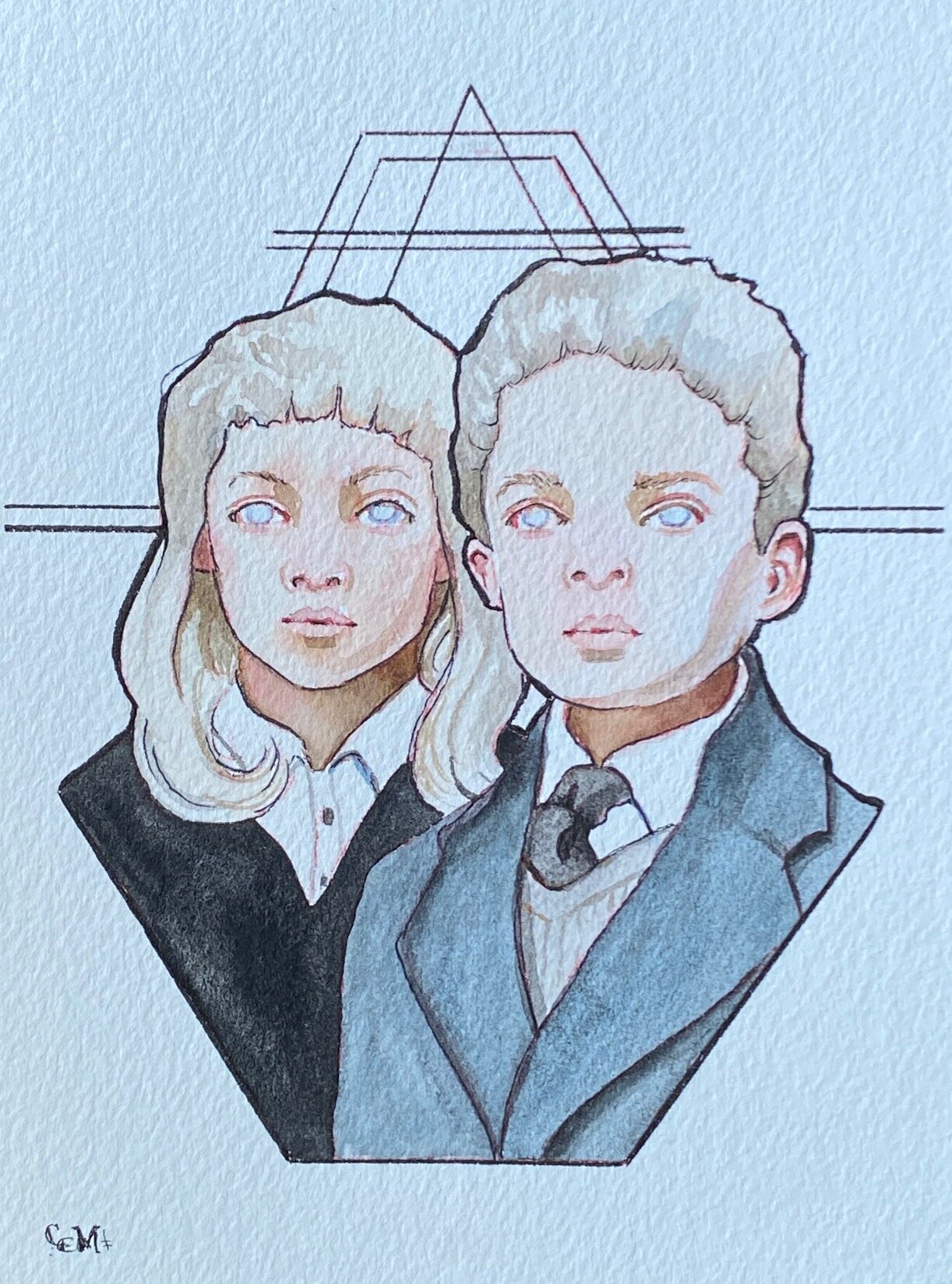  Watercolor &amp; Ink on paper 5x7 inches 2020  Created for  “Paper Pushers” at Gallery 1988    Inspired by Village of the Damned  