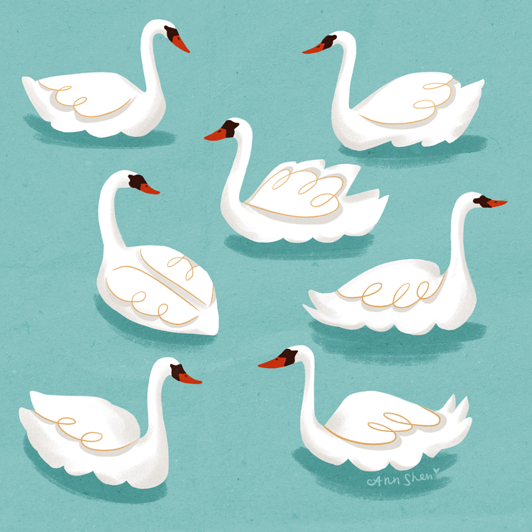 Seven Swans A Swimming Clipart Cartoon