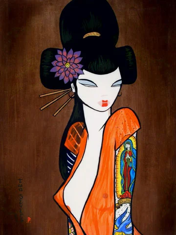   Sleeved Geisha . Acrylic on Plyboo 2007 