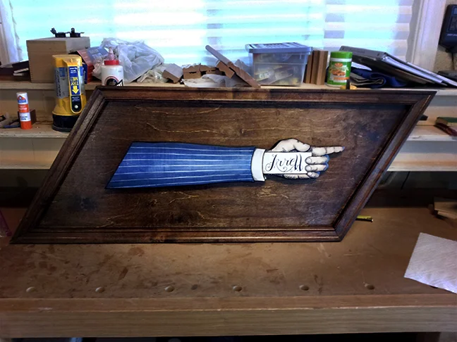   Arrell Speakeasy Directional sign . Acrylic on wood. Kurt Wagner build. 2014 