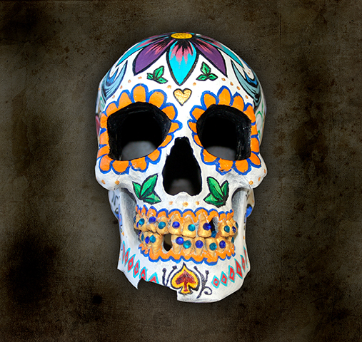   Dia De Los Muertos Skull . Acrylic on resin. 2014 