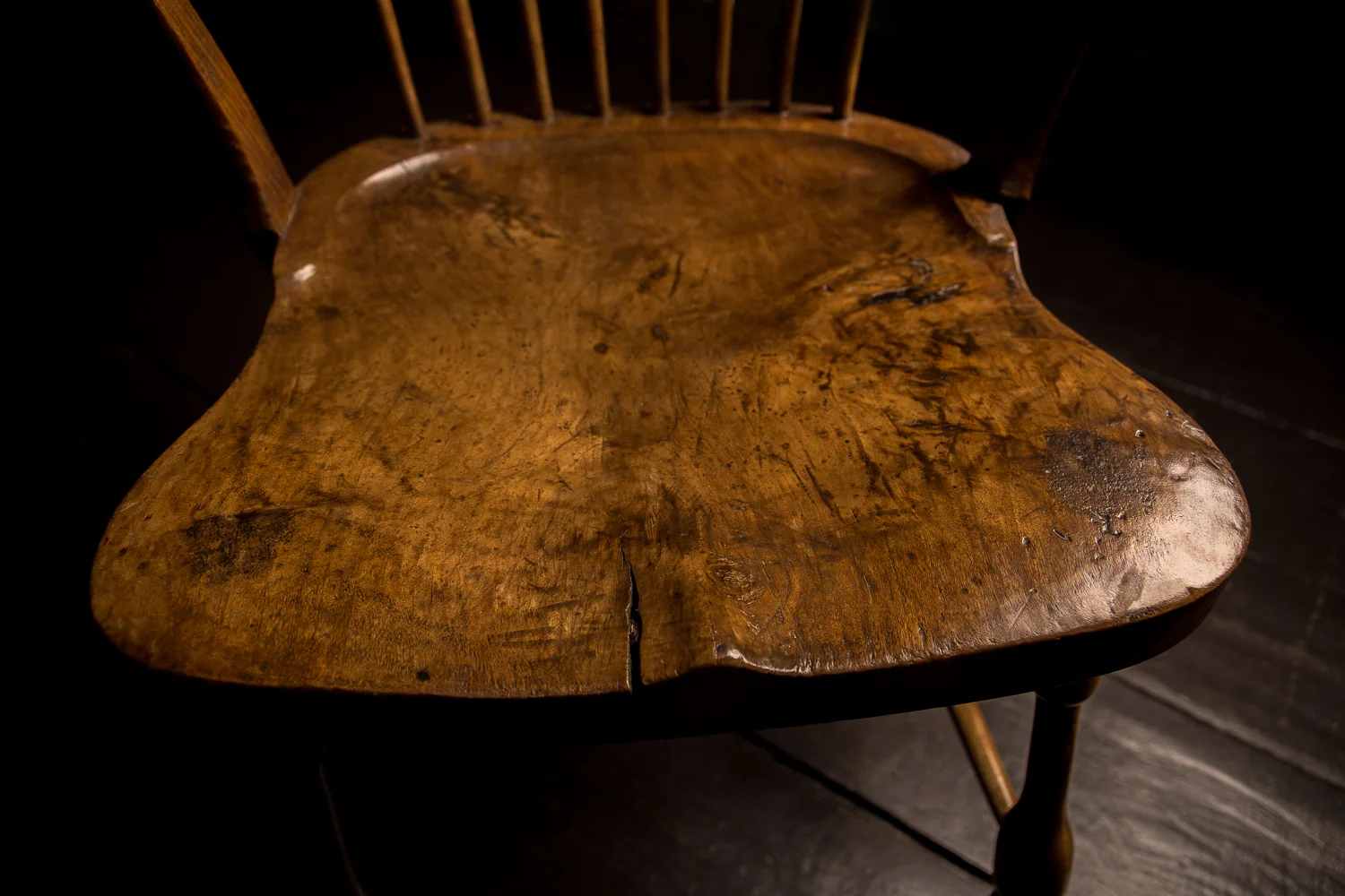 Windsor chair, with shield shaped saddle seat of wonderful color, grain and patination