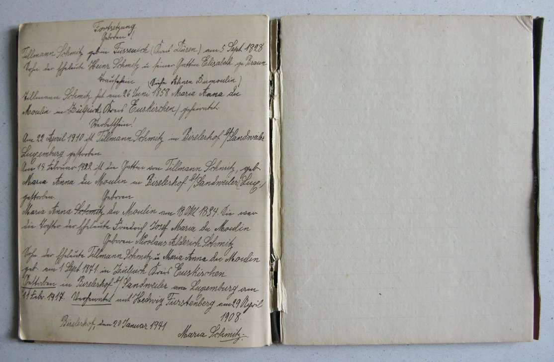 Journal intime. Chronique des familles / Tagebuch. Chronik der Familien Schmitz, du Moulin und de Hall-von Montebroich © Divers auteurs, droits réservés