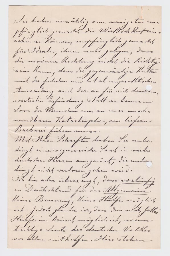 Lettre de / Brief von Heinrich (Muhammad Adil) Schmitz du Moulin à / an Karl May, 1.11.1904 © Karl May-Verlag Bamberg-Radebeul