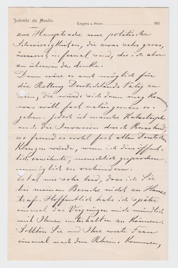 Lettre de / Brief von Heinrich (Muhammad Adil) Schmitz du Moulin à / an Karl May, 1.11.1904 © Karl May-Verlag Bamberg-Radebeul