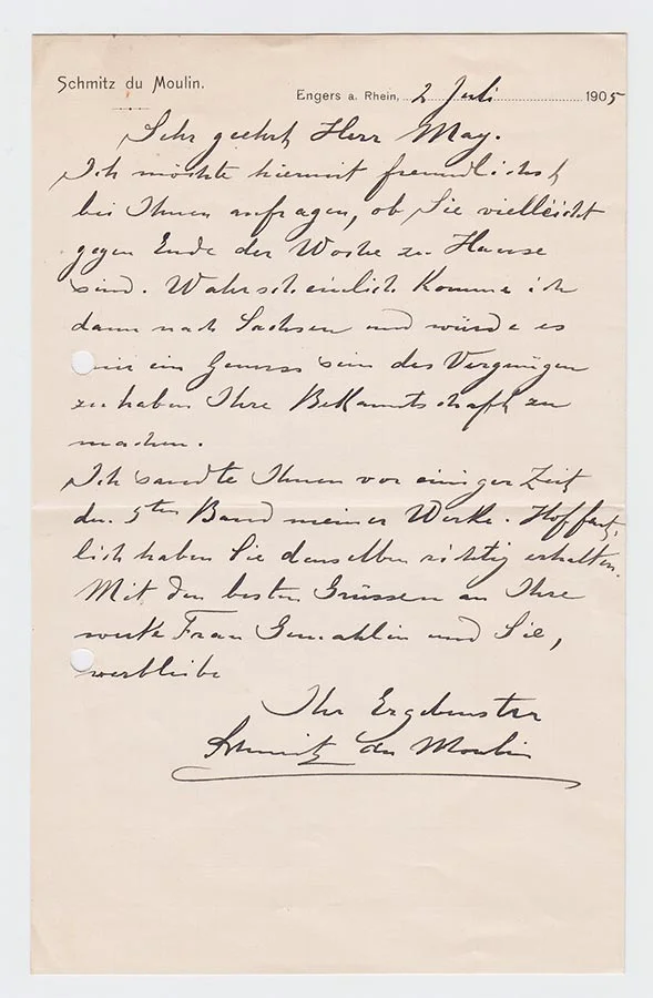 Lettre de / Brief von Heinrich (Muhammad Adil) Schmitz du Moulin à / an Karl May, 2.7.1905 © Karl May-Verlag Bamberg-Radebeul