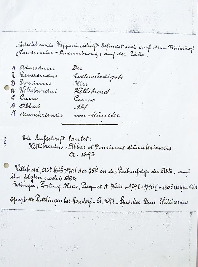 Inscription de la plaque en fonte / Inschrift von der Ofenplatte, 1693, Birelerhof, Sandweiler, © auteur inconnu, droits réservés