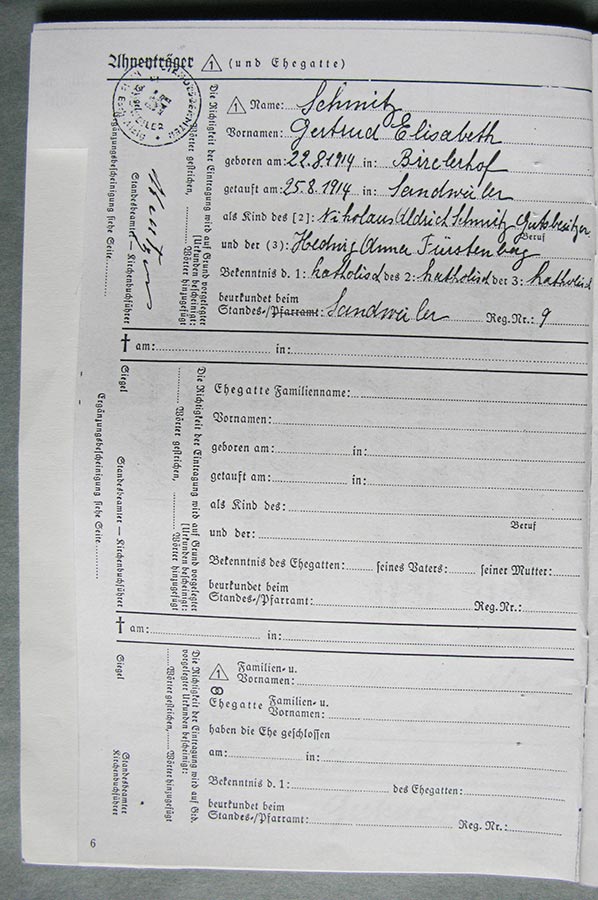 Passeport généalogique de Gertrud Elisabth Schmitz / Ahnenpass von Gertrud Elisabth Schmitz
