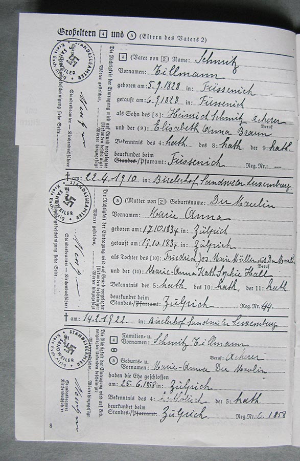 Passeport généalogique de Gertrud Elisabth Schmitz / Ahnenpass von Gertrud Elisabth Schmitz