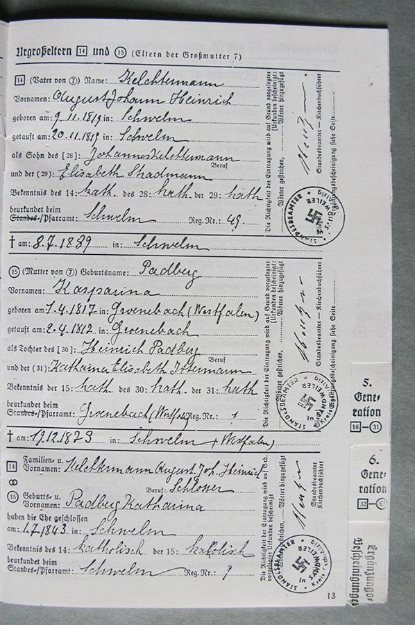 Passeport généalogique de Gertrud Elisabth Schmitz / Ahnenpass von Gertrud Elisabth Schmitz