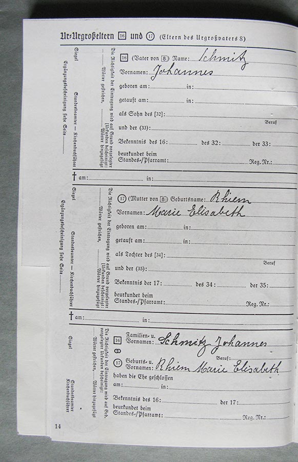 Passeport généalogique de Gertrud Elisabth Schmitz / Ahnenpass von Gertrud Elisabth Schmitz
