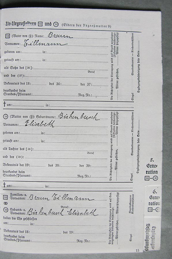 Passeport généalogique de Gertrud Elisabth Schmitz / Ahnenpass von Gertrud Elisabth Schmitz
