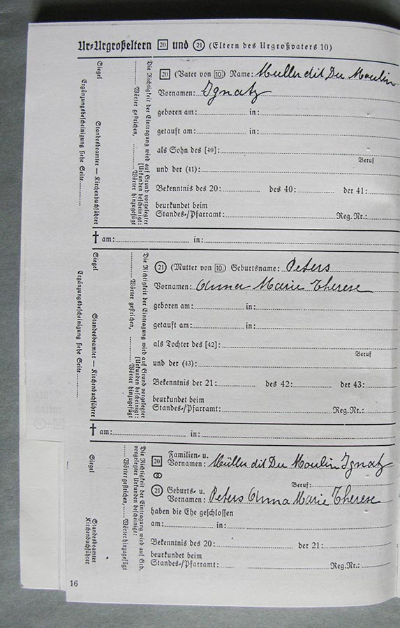 Passeport généalogique de Gertrud Elisabth Schmitz / Ahnenpass von Gertrud Elisabth Schmitz
