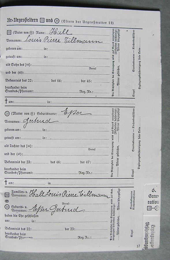 Passeport généalogique de Gertrud Elisabth Schmitz / Ahnenpass von Gertrud Elisabth Schmitz