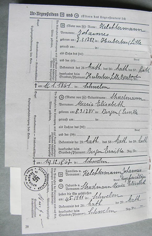 Passeport généalogique de Gertrud Elisabth Schmitz / Ahnenpass von Gertrud Elisabth Schmitz
