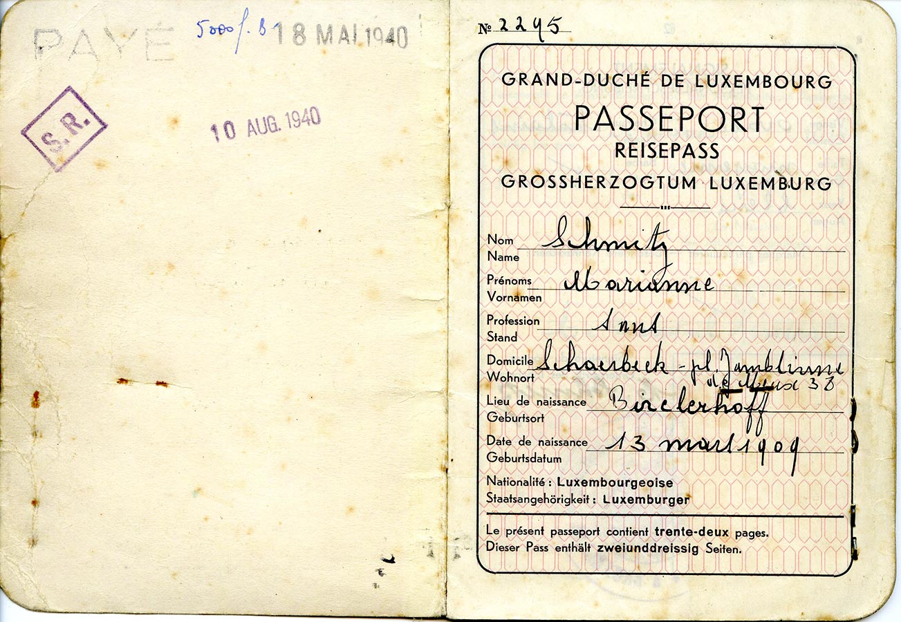 Passeport de / Pass von Marianne Schmitz, 1939