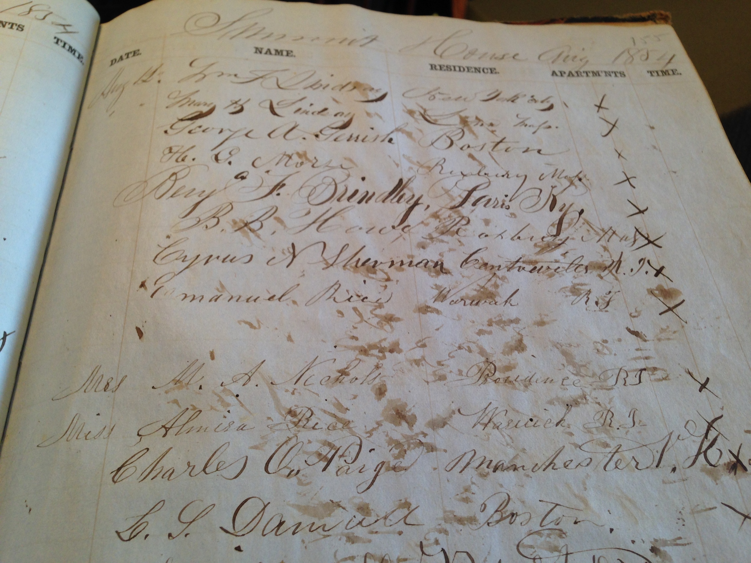 These photos are of the 1854 Mt. Washington Summit House Guest Registry, which is housed at the New Hampshire Historical Society in Concord, NH.