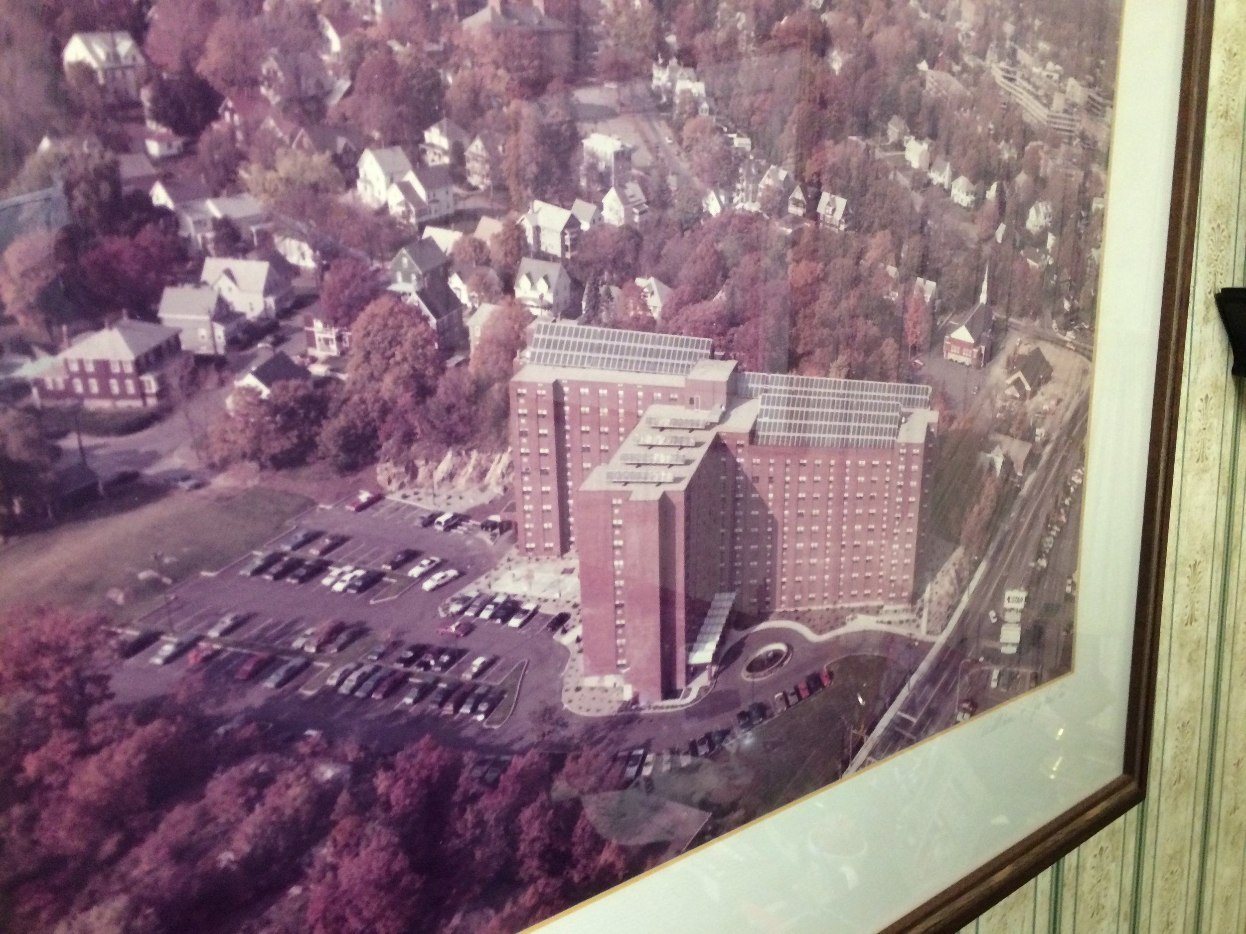 aN EARLY PHOTO OF THE BUILDING, SOLAR PANELS STILL INTACT. 