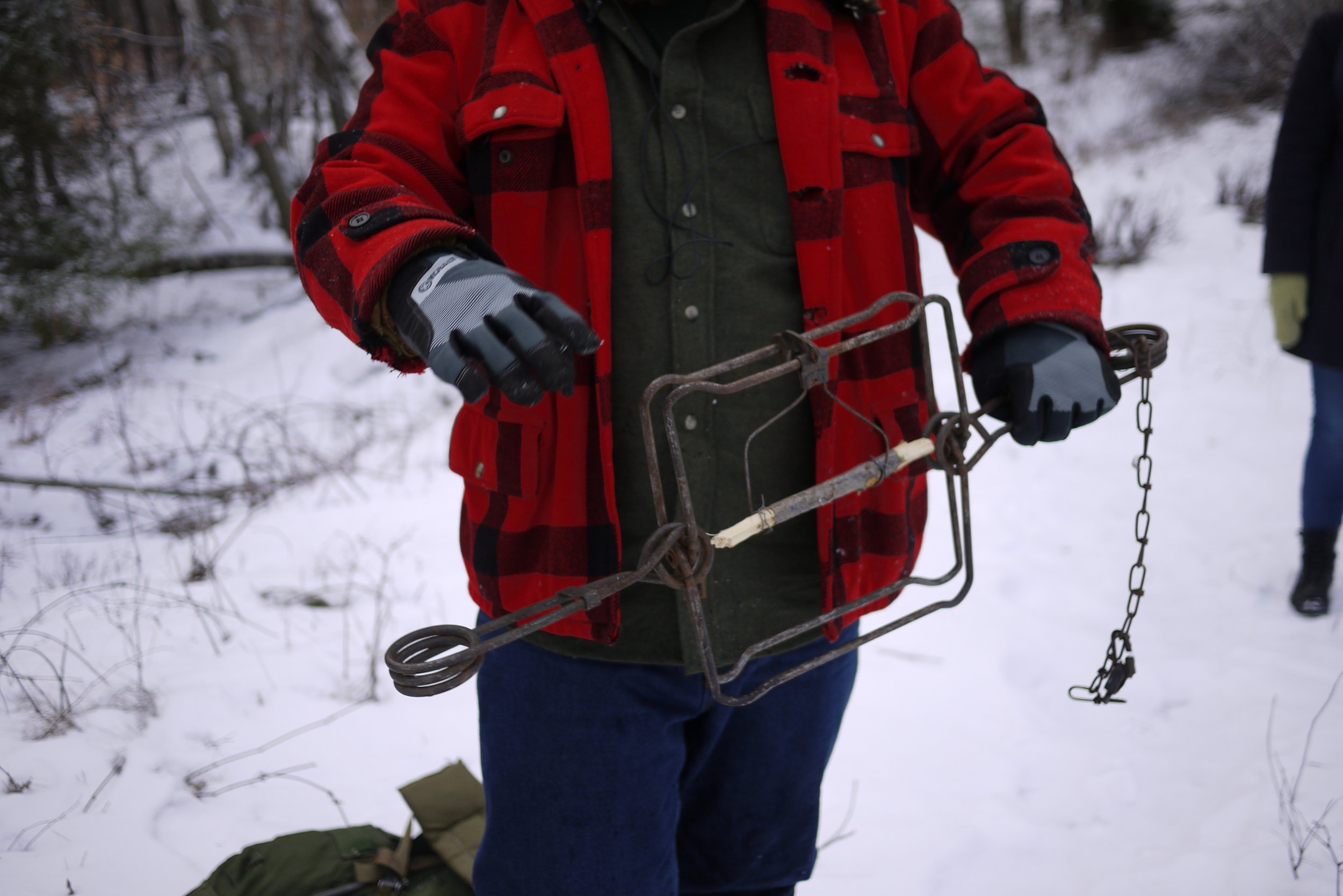 Jeff Traynor shows us one of his beaver traps. The stick is the food. | Photo: Logan Shannon