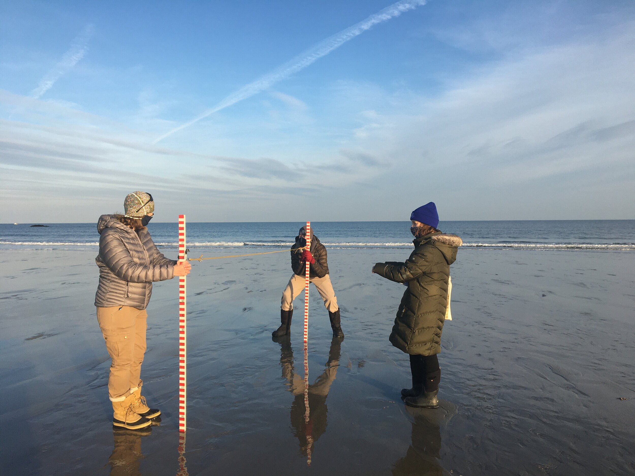  Rebecca Beasley, Jennifer Stetson, and Bryce Stetson on the low tide terrace at Seabrook beach. Credit Justine Paradis 