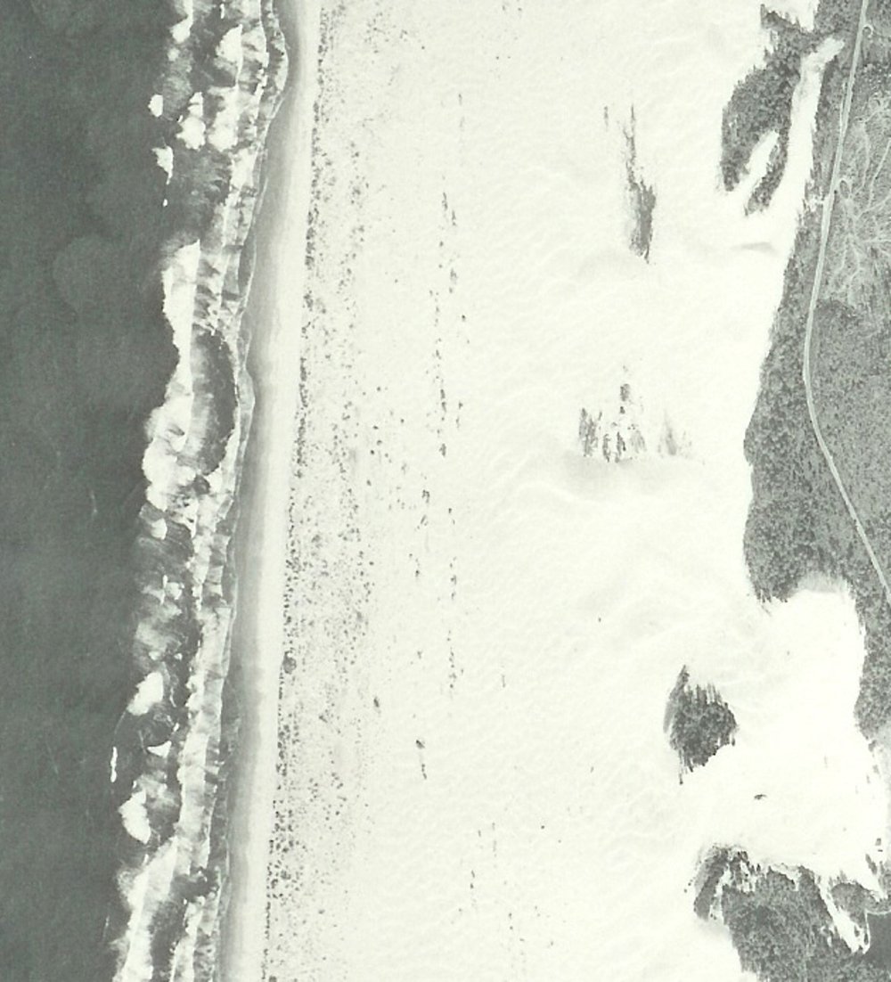  An aerial photo of the Oregon Dunes Day Use area, taken in the 1950s. Courtesy of the Forest Service. 