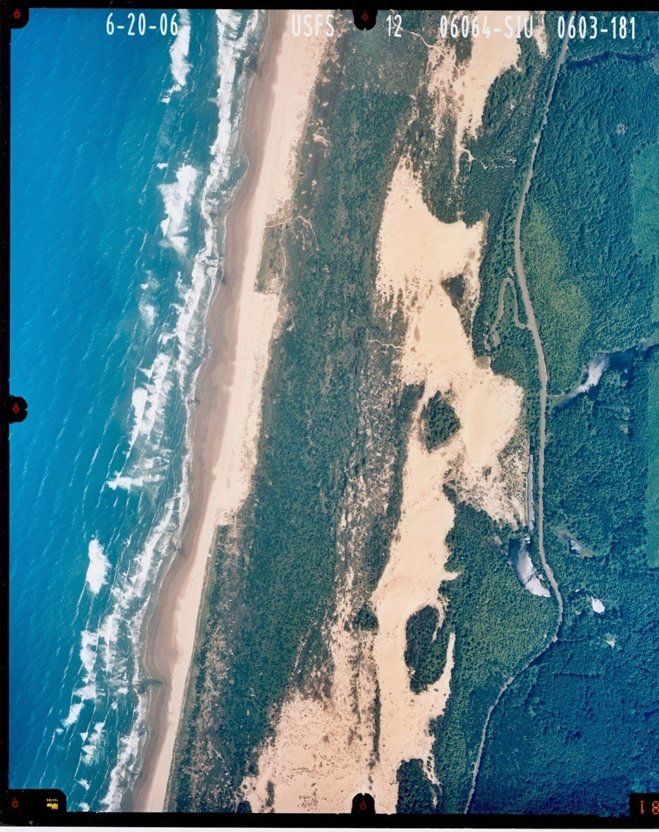  An aerial photo of the Oregon Dunes Day Use area, taken in 2006. Courtesy of the Forest Service. 