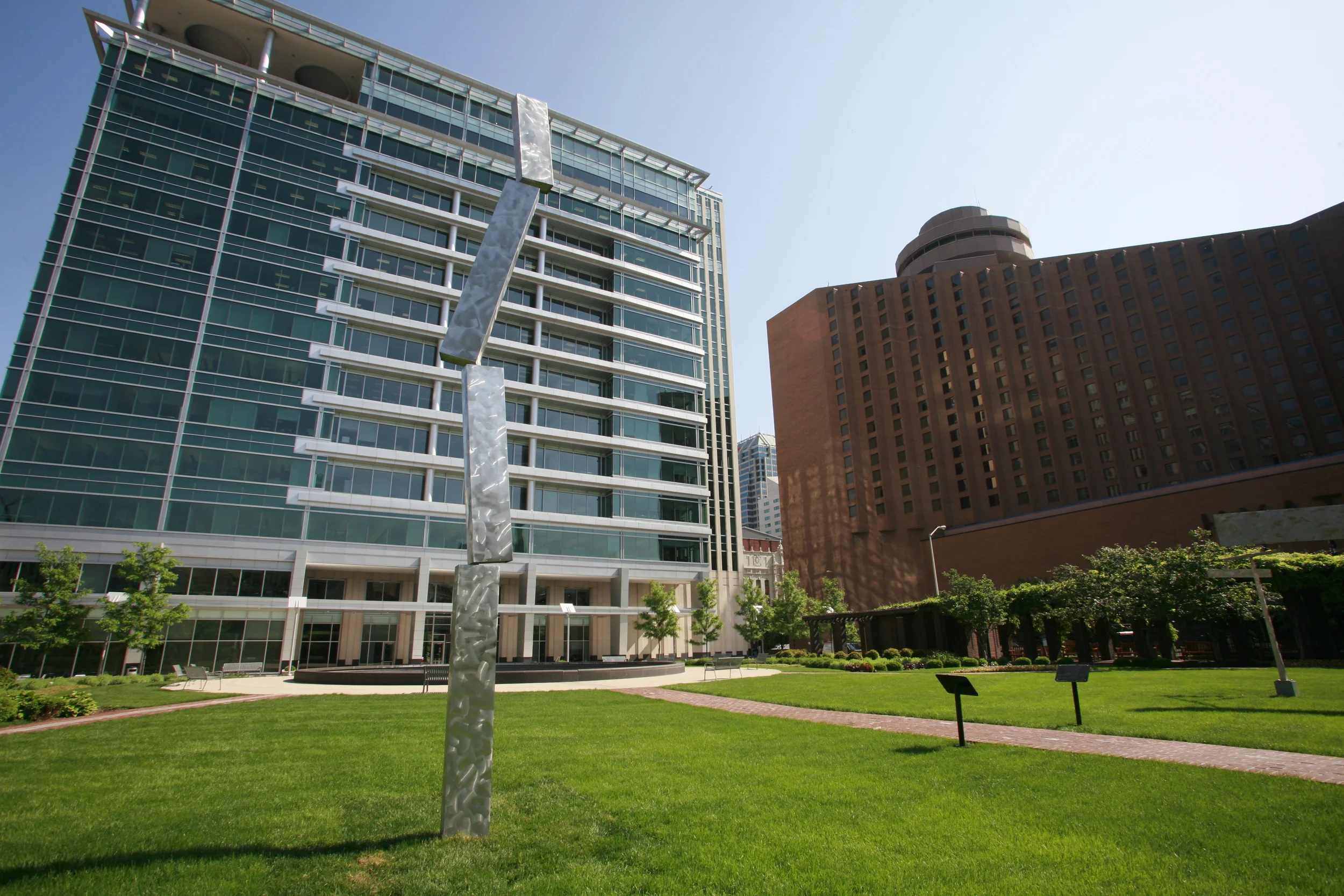   Breaking Column, 1989, by George Rickey   Stainless steel, 18 ft. 10 in. x 14 in. x 16 ft. 9 in. (max), unique.      Photo by Michelle Pemberton  