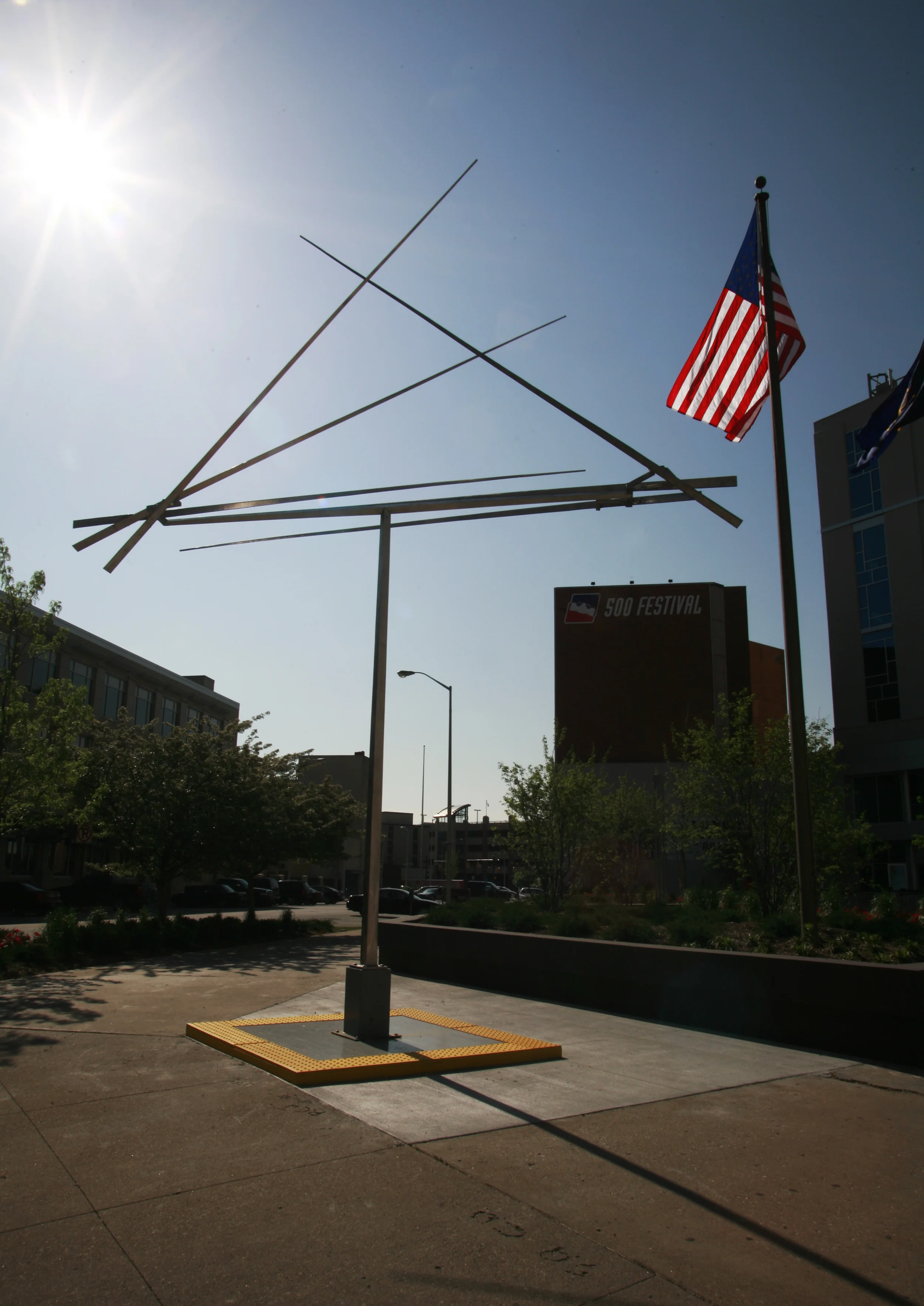   Six Lines In A&nbsp;T II, 1964-79, by George Rickey   Stainless steel, 14 ft 6 in. x 22 ft. 6 in. x 18 ft., unique.      Photo by Michelle Pemberton  