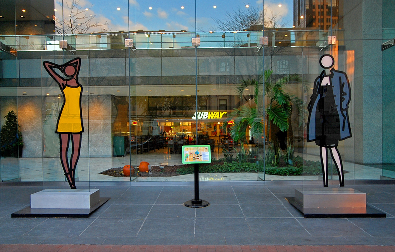 This is Bijou, 2004 and This is Keira, 2004 Enamel, glass & steel 94 ½ x 32 ½ x 1 ½ inches each (Steel base approx.: 40 x 20 x 9 in) Location: Outside Chase Tower on Ohio Street