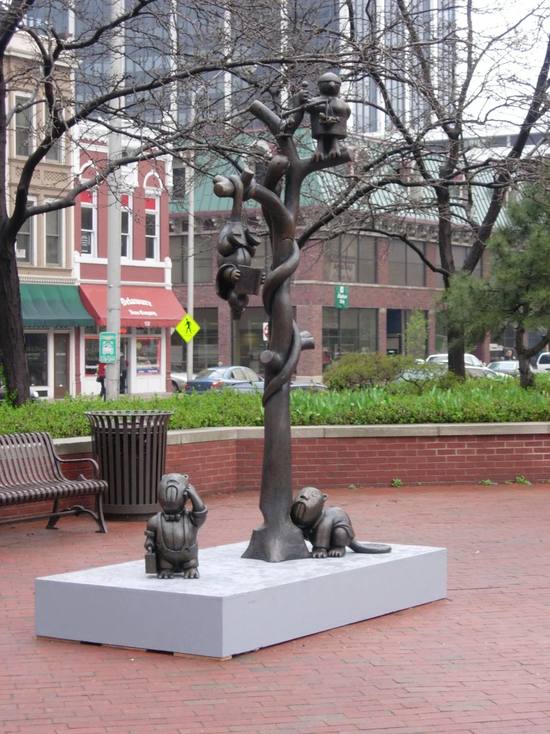 Tree of Knowledge, 1997 Bronze 108 x 42 x 24 in. Location: City Market across from the City-County Building, Indianapolis.